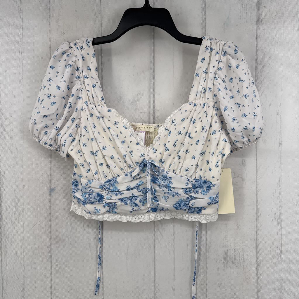 L flo print ruched s/s cropped top