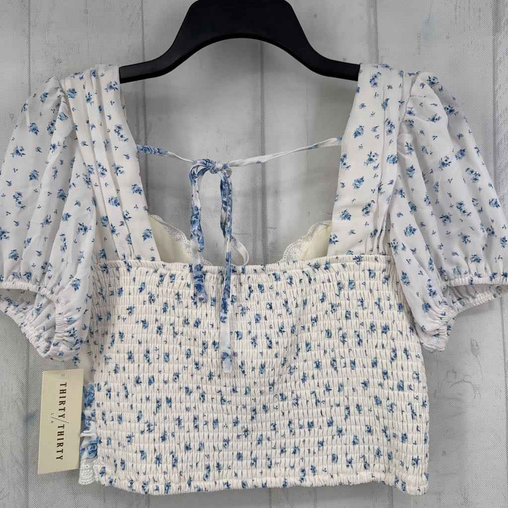 L flo print ruched s/s cropped top