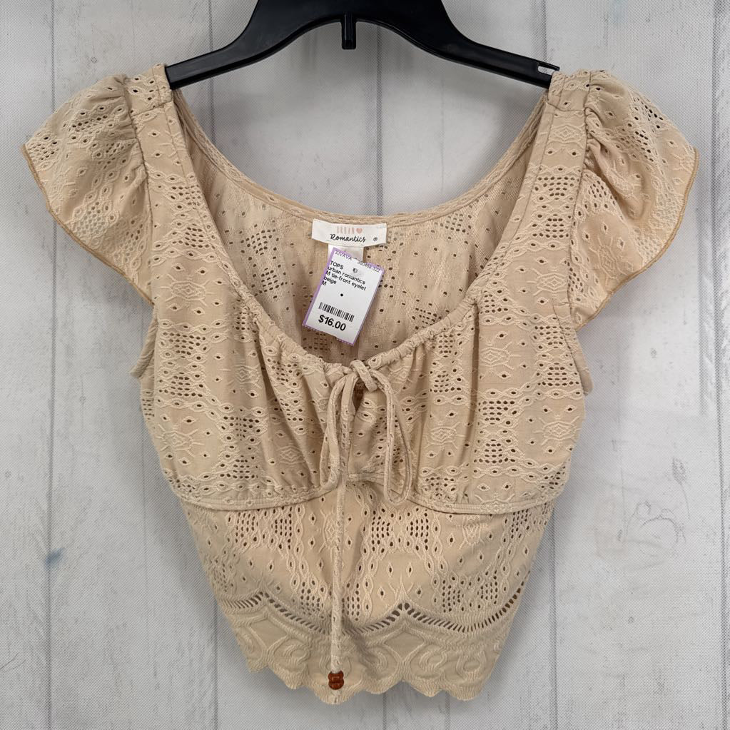 M tie-front eyelet s/s cropped top