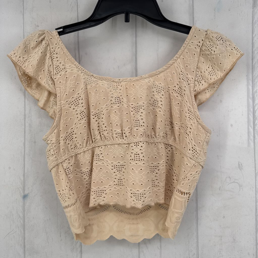 M tie-front eyelet s/s cropped top