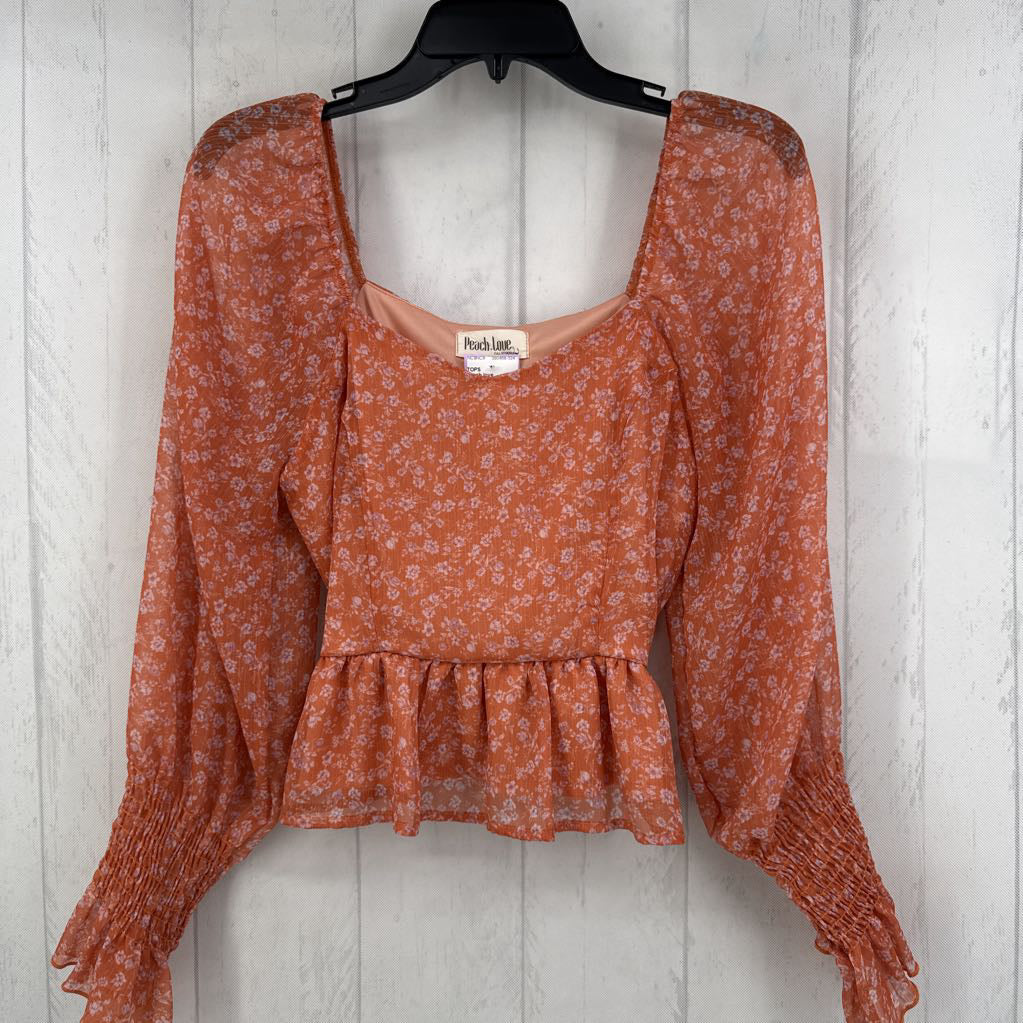 M flo print l/s peplum top