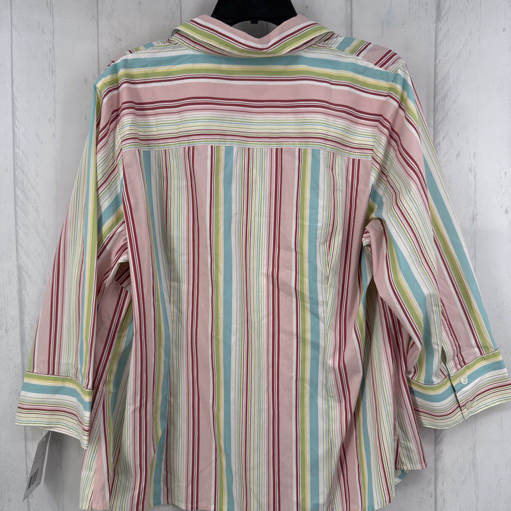 R42 16w striped button down 3/4 slv top