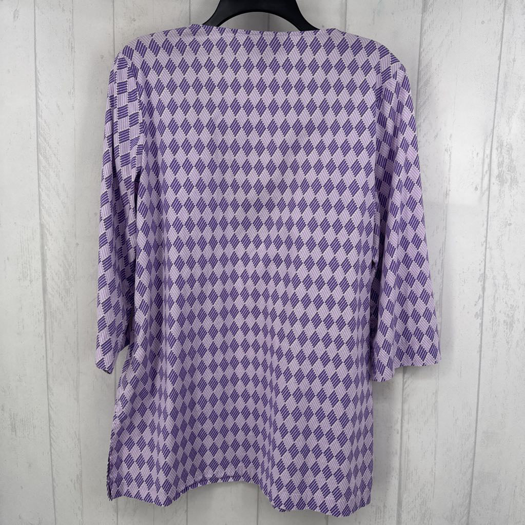 L printed embroidered 3/4 slv top