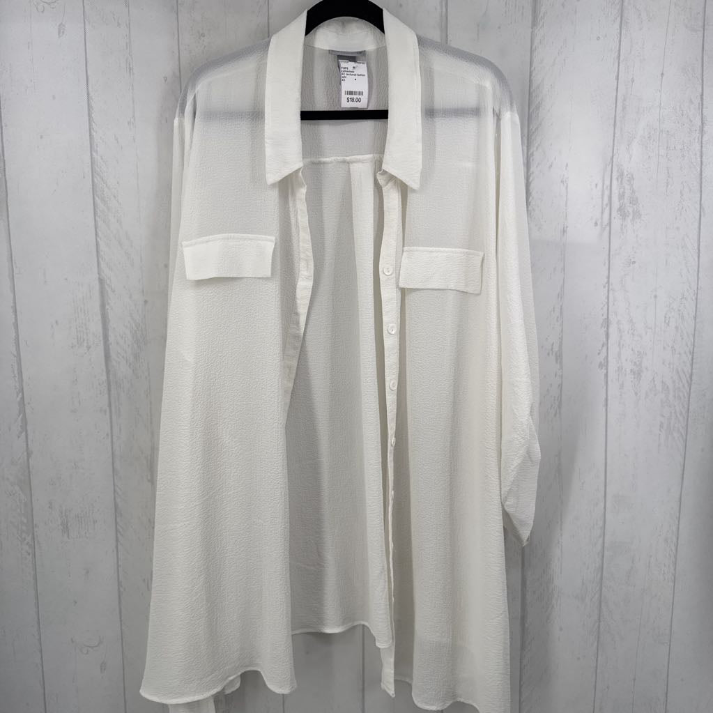 4X textured button down tab slv top