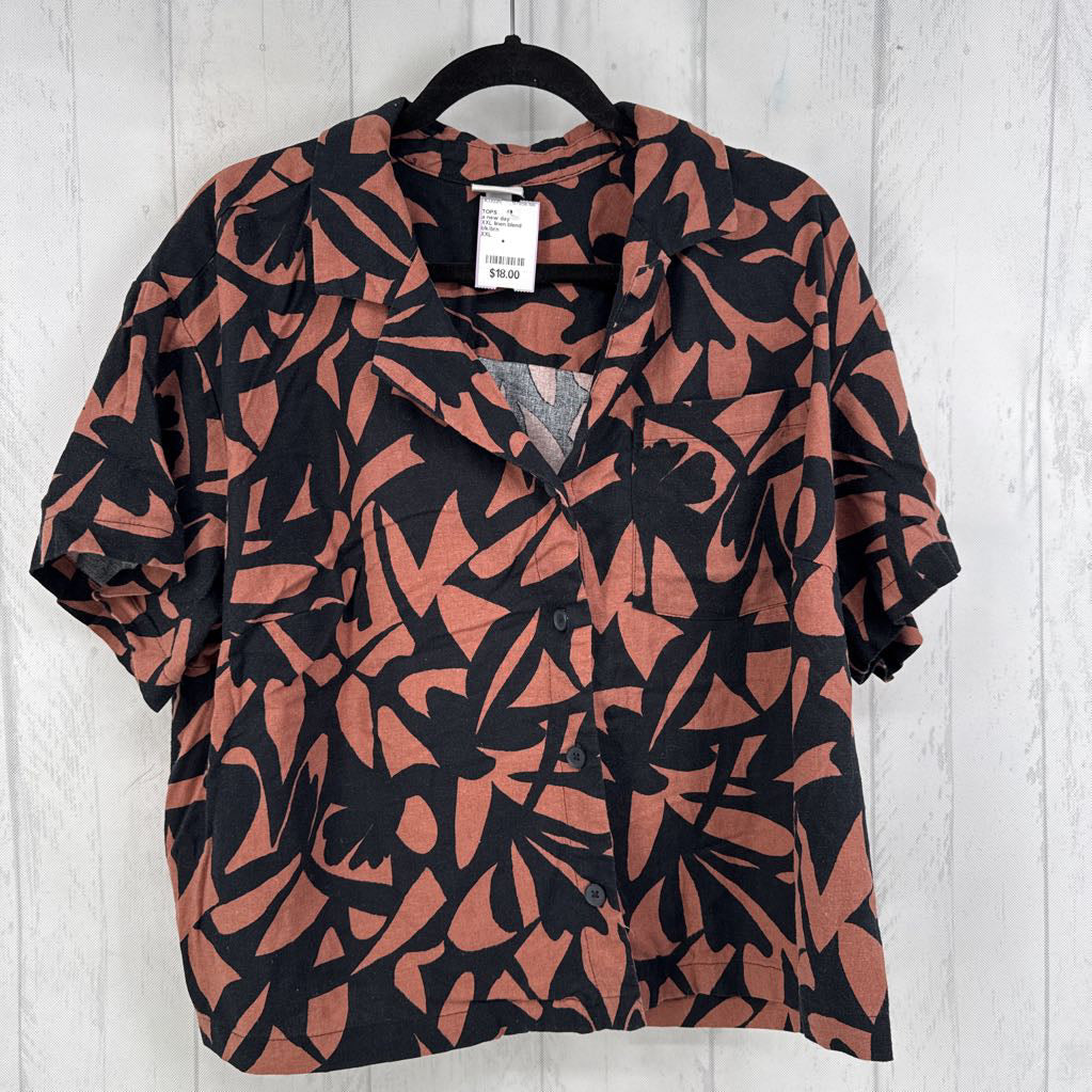 XXL linen blend button down s/s top
