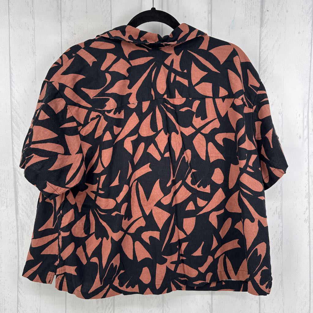 XXL linen blend button down s/s top