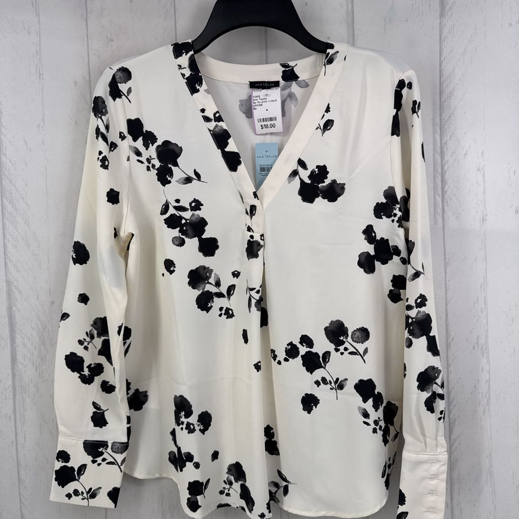 Sp flo print v-neck l/s top
