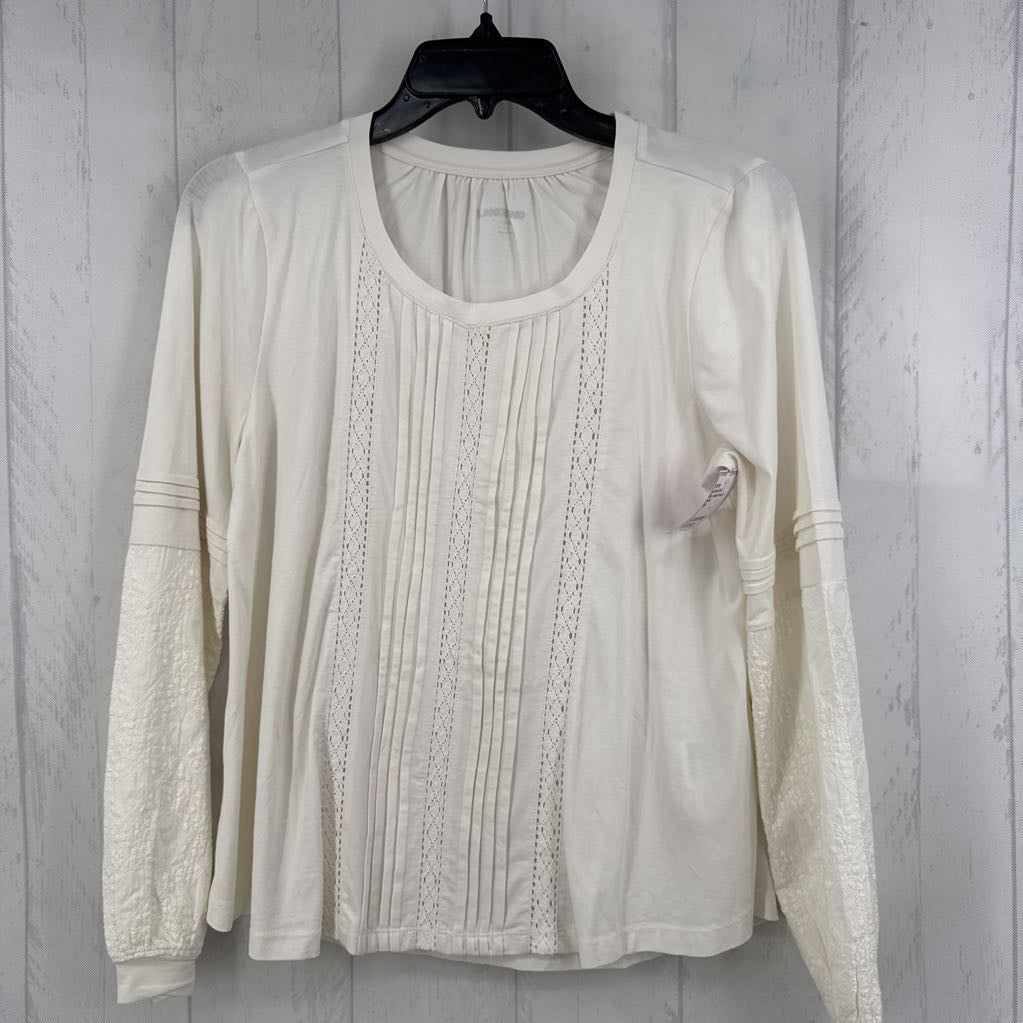 Sp round neck pleated embroidered l/s top