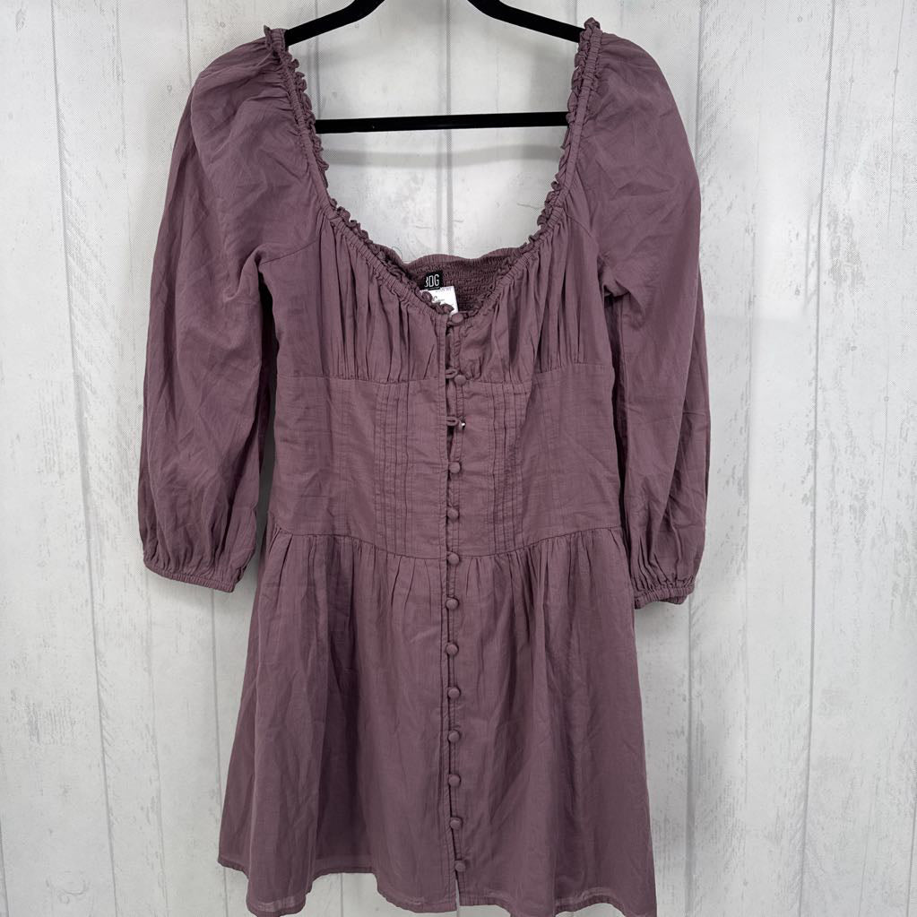 L v-neck button down l/s dress