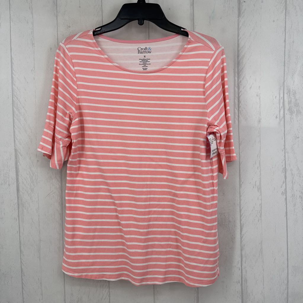 M striped ruffled slv tee s/s