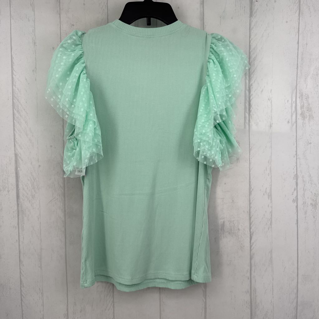 XL ribbed ruffled tulle slv top s/s
