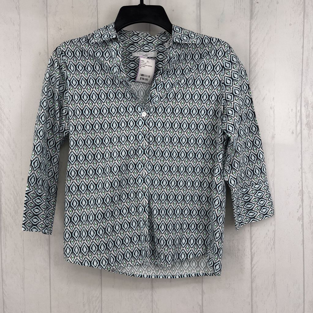 4p printed button down 3/4 slv top