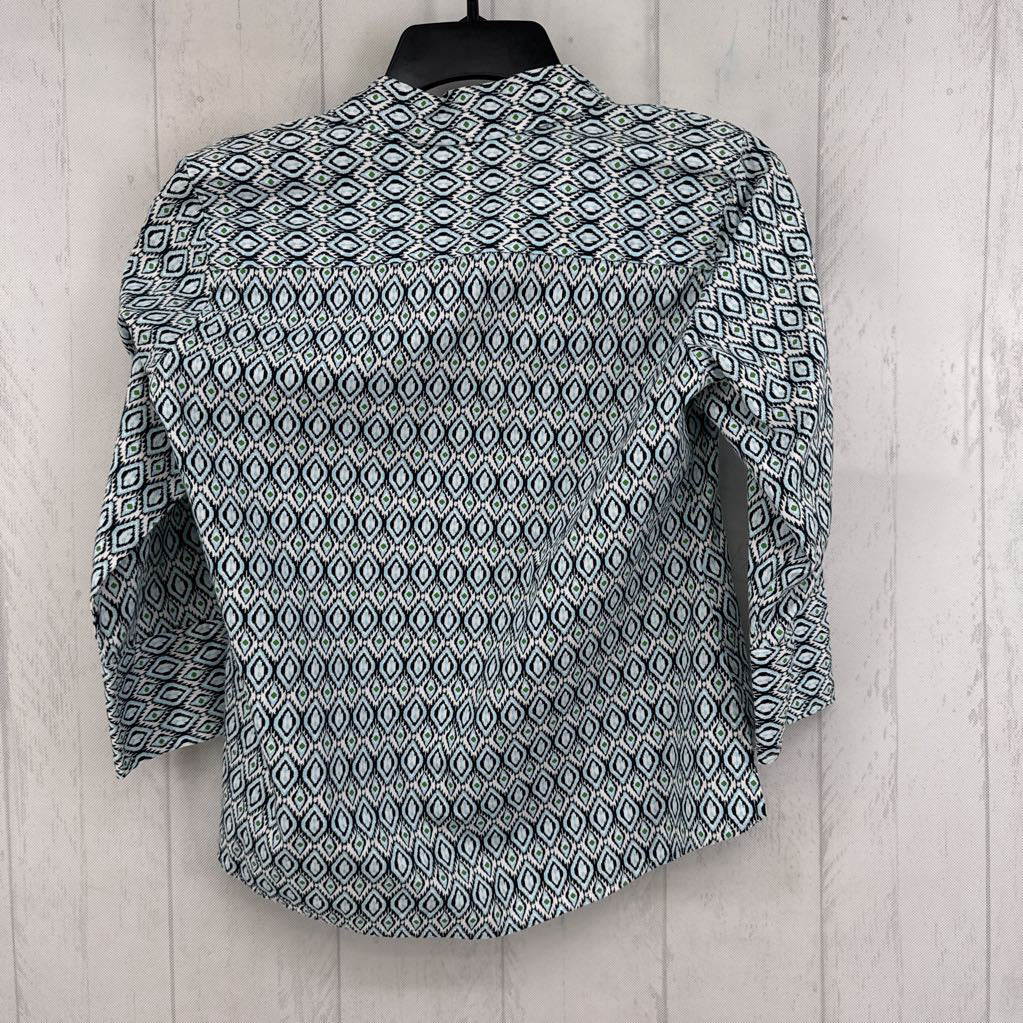 4p printed button down 3/4 slv top