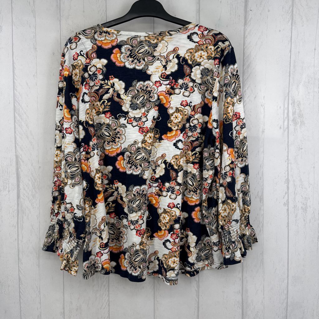 XL flo print scoop neck 3/4 slv tee
