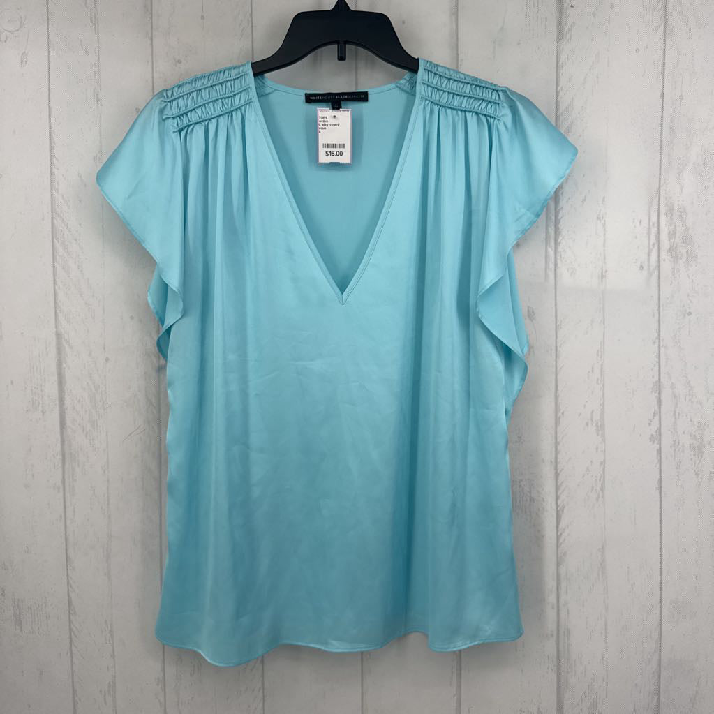L silky v-neck flutter slv top