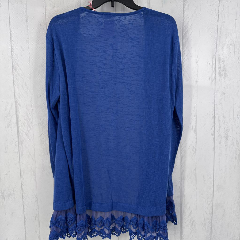 S lace hem open front cardi