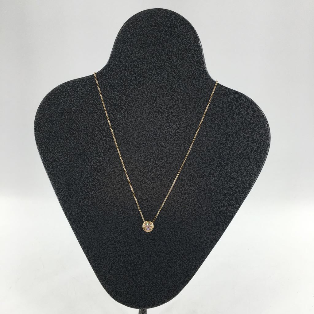 10" gold open circle pink stone necklace