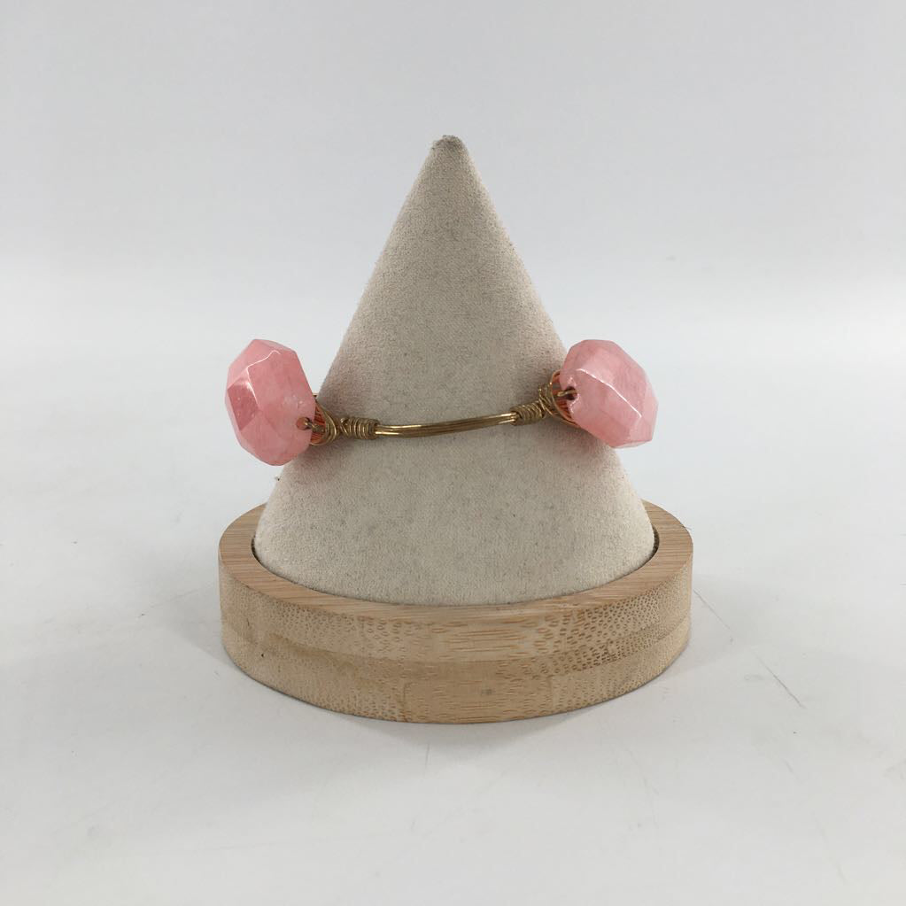 gold wire wrapped stone bracelet-pink
