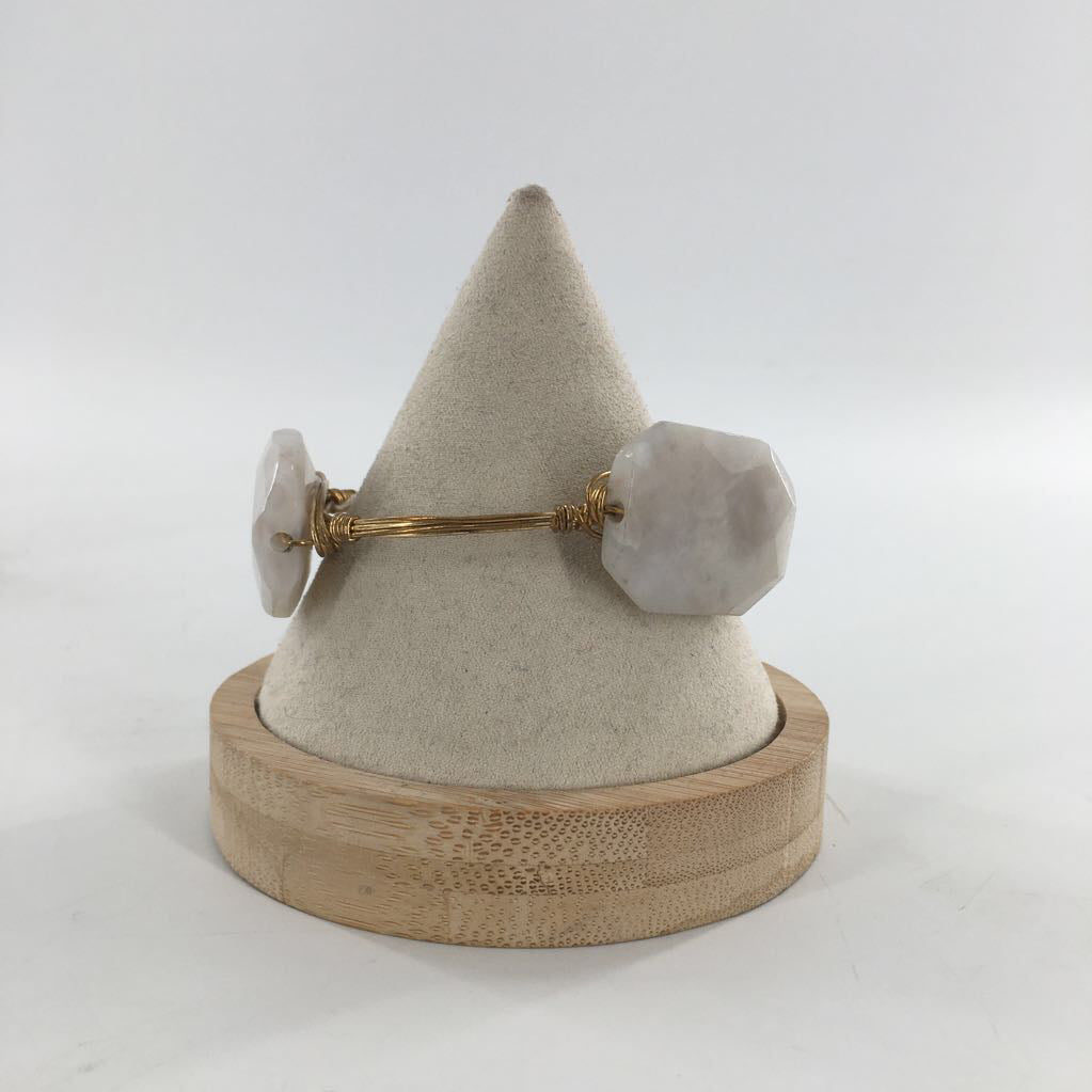 gold wire wrapped stone bracelet-white