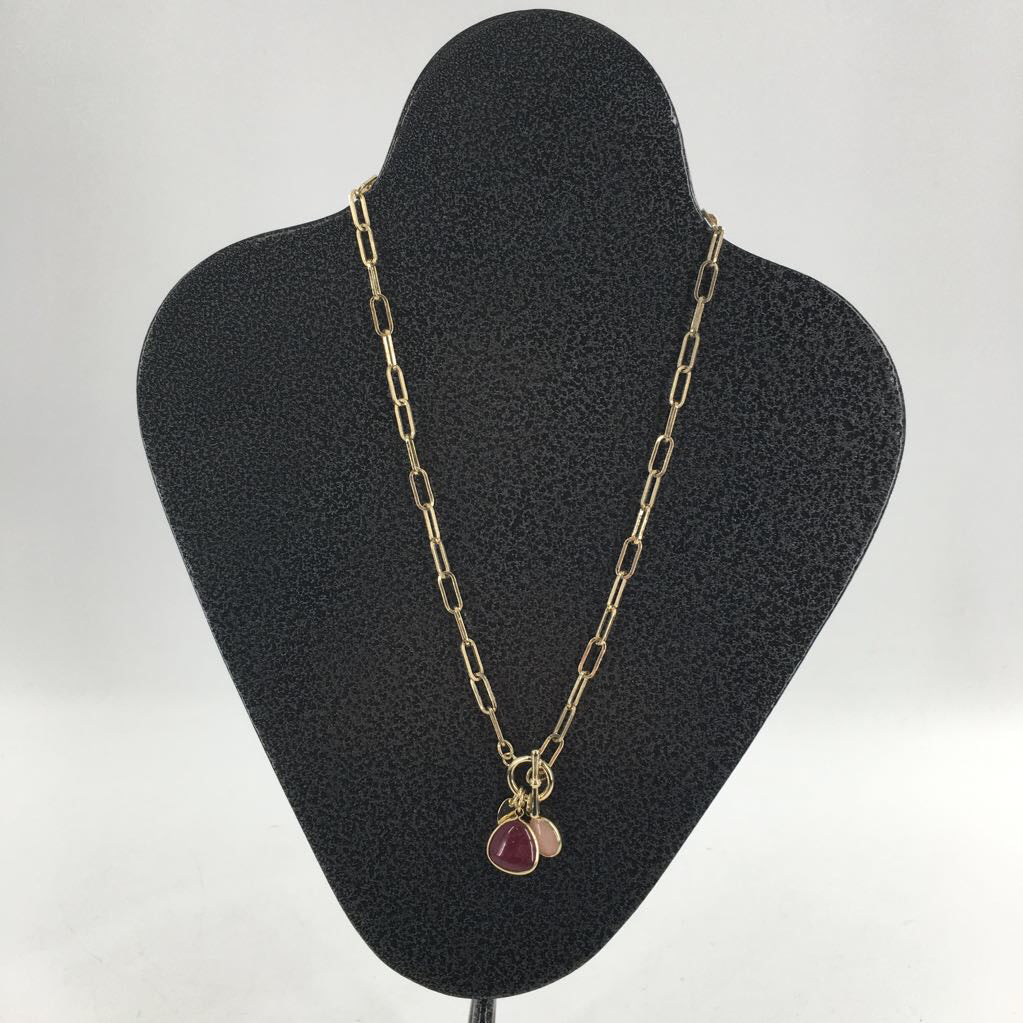 10" gold paperclip necklace w/ pnk stones