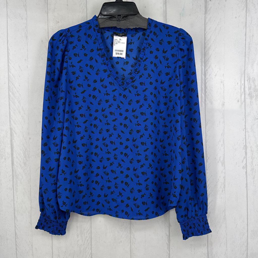 Sp flo print v-neck l/s top