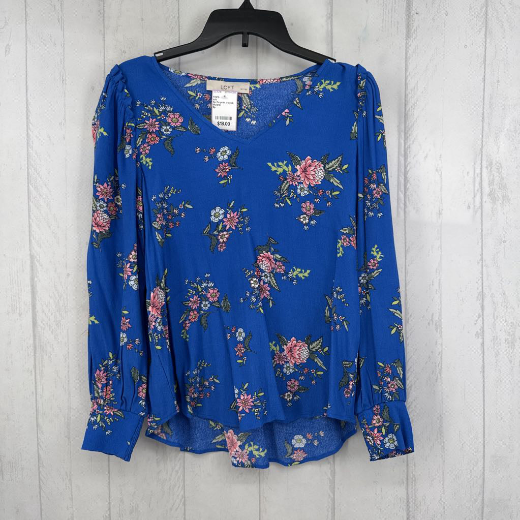 Sp flo print v-neck l/s top