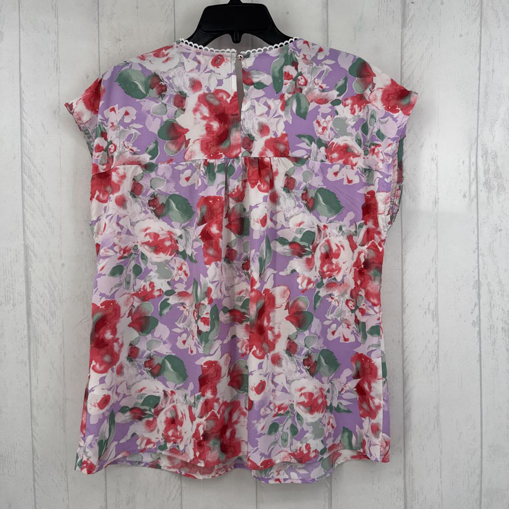 M flo print embroidered cap slv top