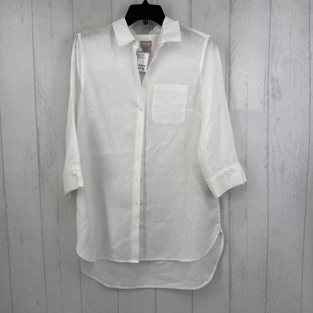 4/6 linen button down 3/4 slv top