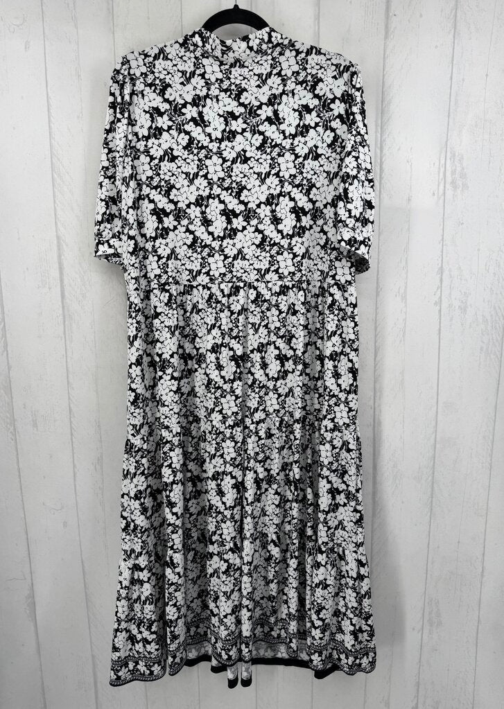 1X flo print tiered s/s dress