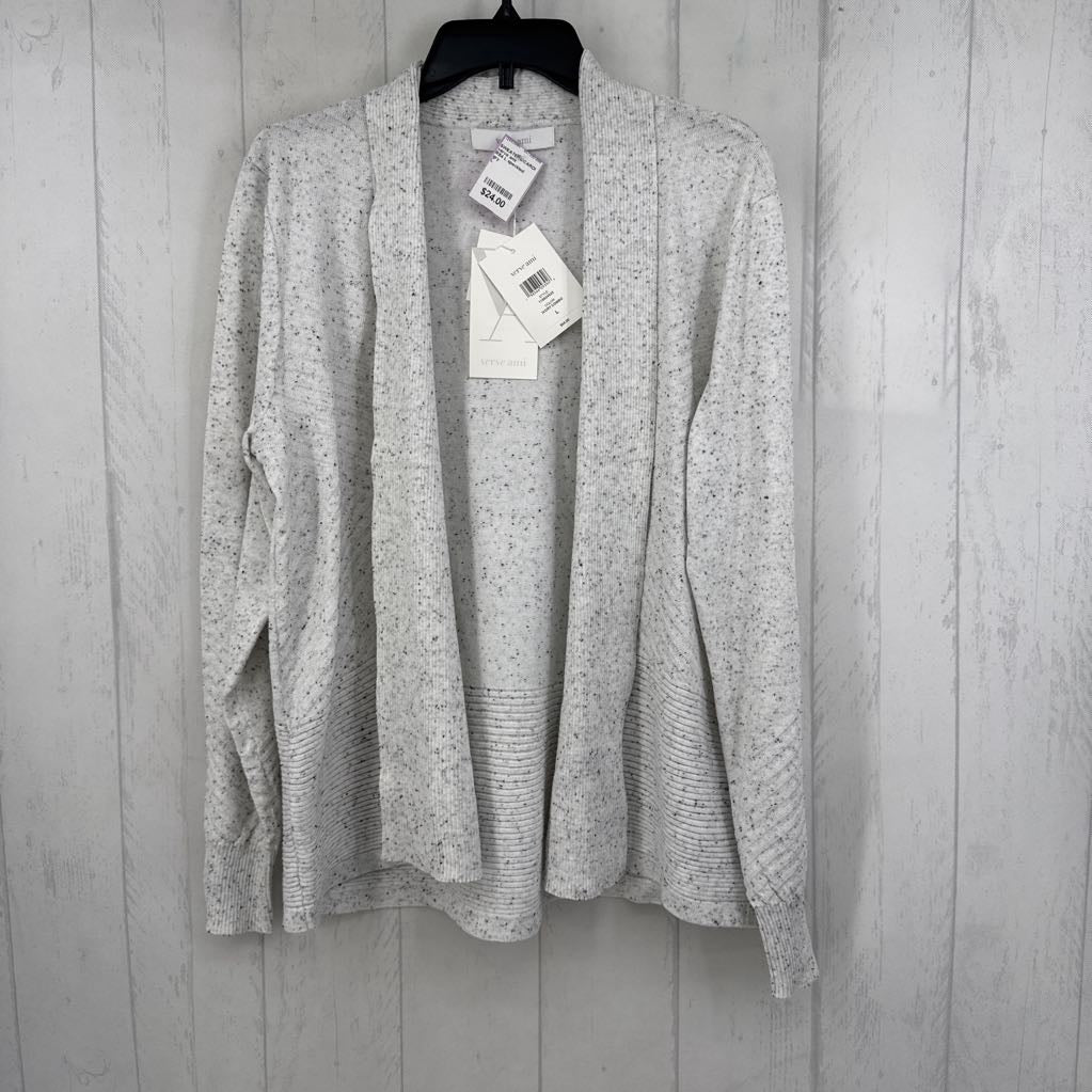 R54 L speckled open front knit cardi