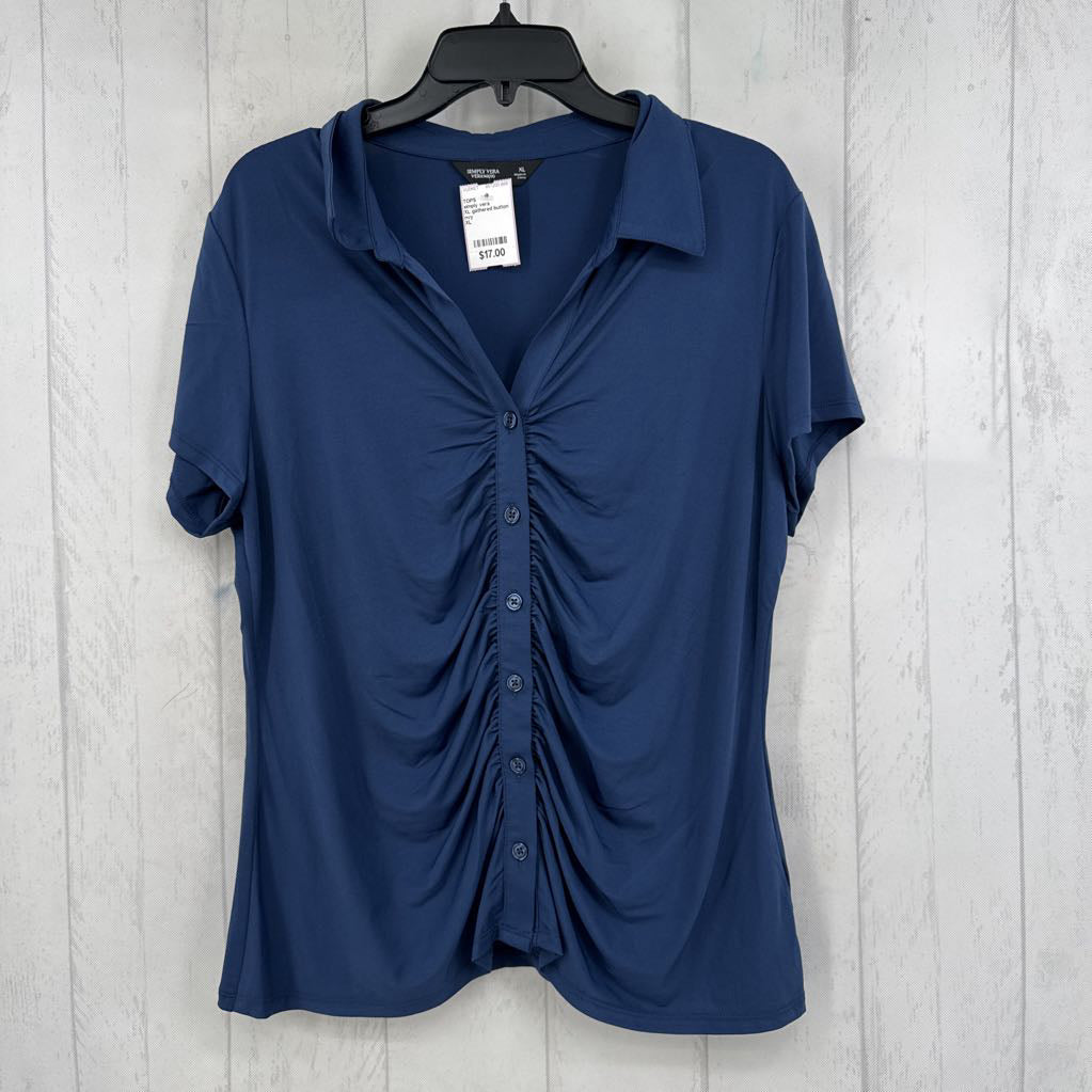 XL gathered button down s/s top