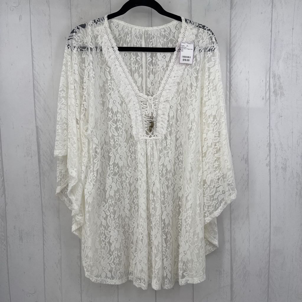 O/S lace fringe trim flowy top