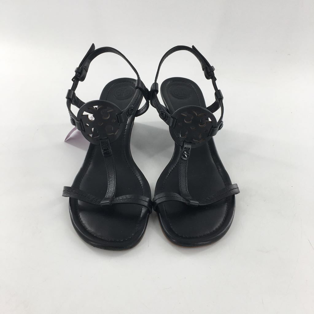 8 leather logo wedge heel sandal