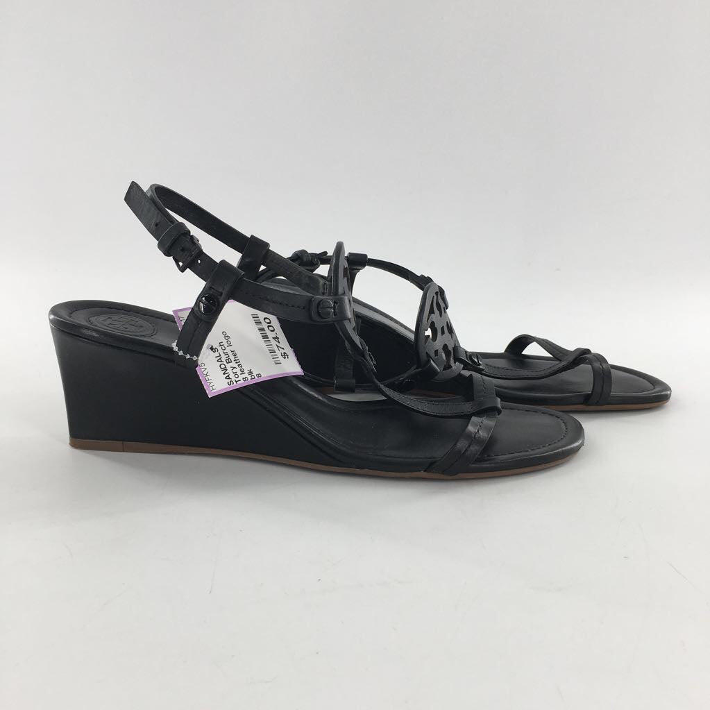 8 leather logo wedge heel sandal