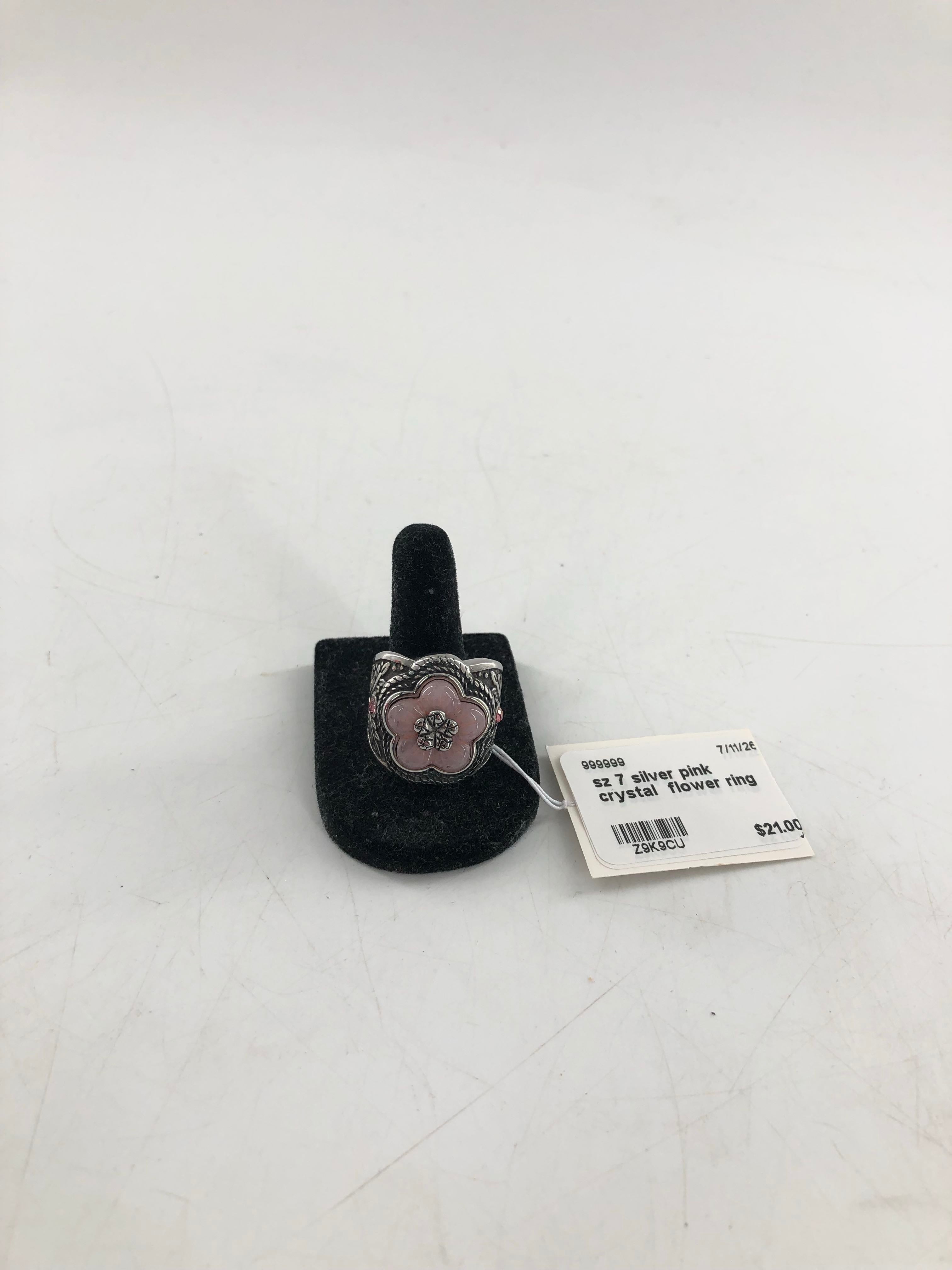 sz 7 silver pink crystal flower ring