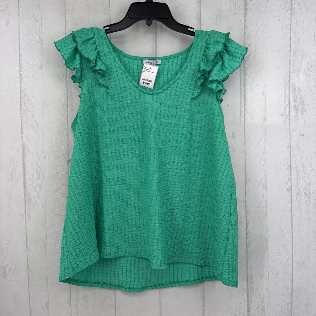 L textured v-neck ruffled slv top