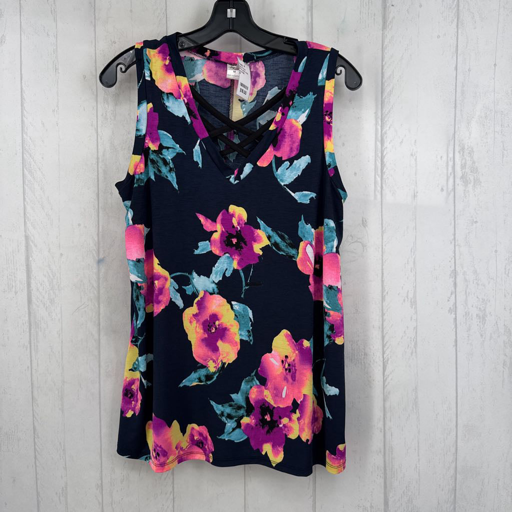 M flo print criss-cross vneck tank