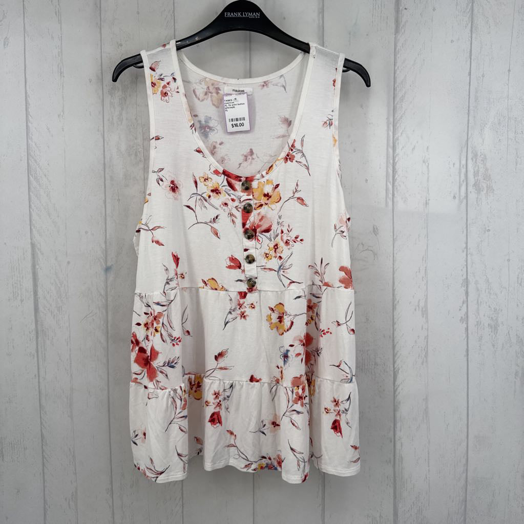 XL flo print button front tiered tank