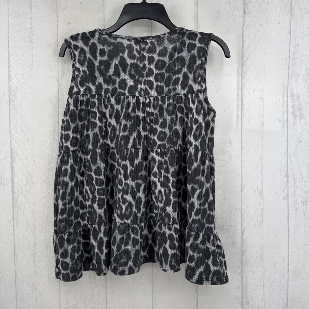 S waffle knit animal print flowy tank