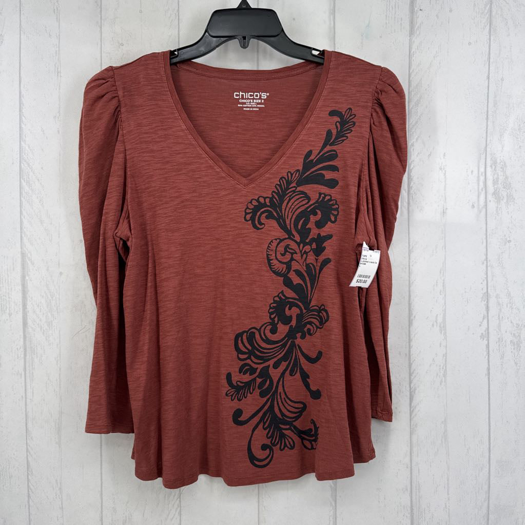 L printed v-neck l/s tee