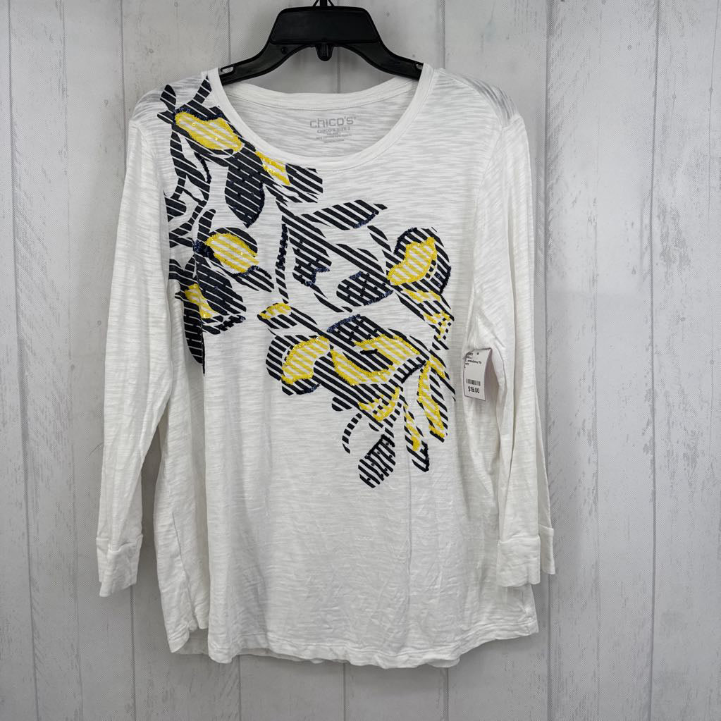 L embelished flo 3/4 slv top