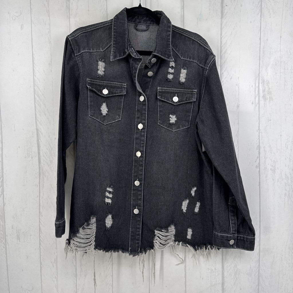XL distressed denim shacket