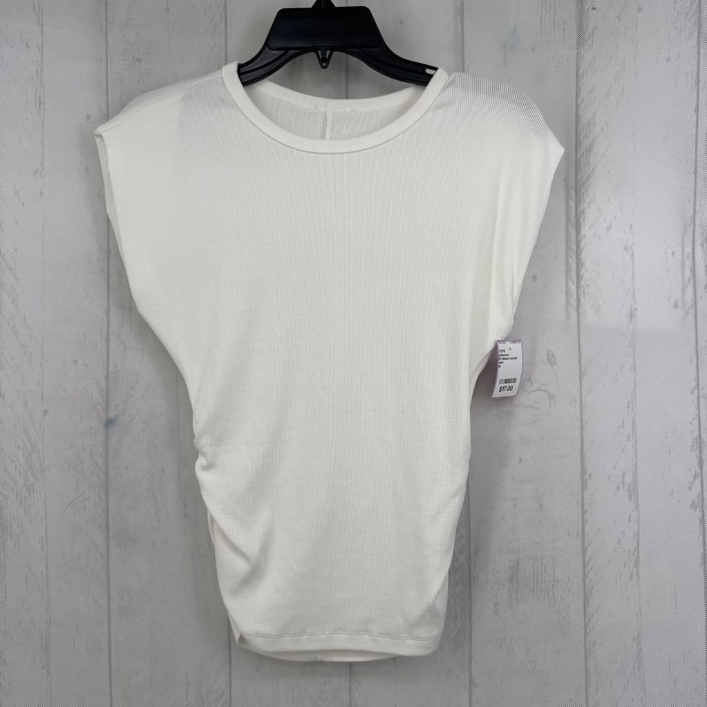 M ribbed ruched sides cap slv top
