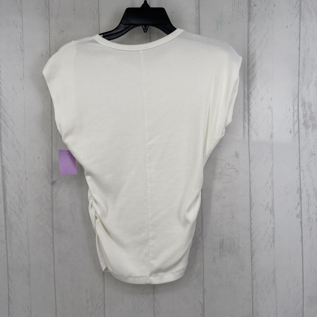 M ribbed ruched sides cap slv top