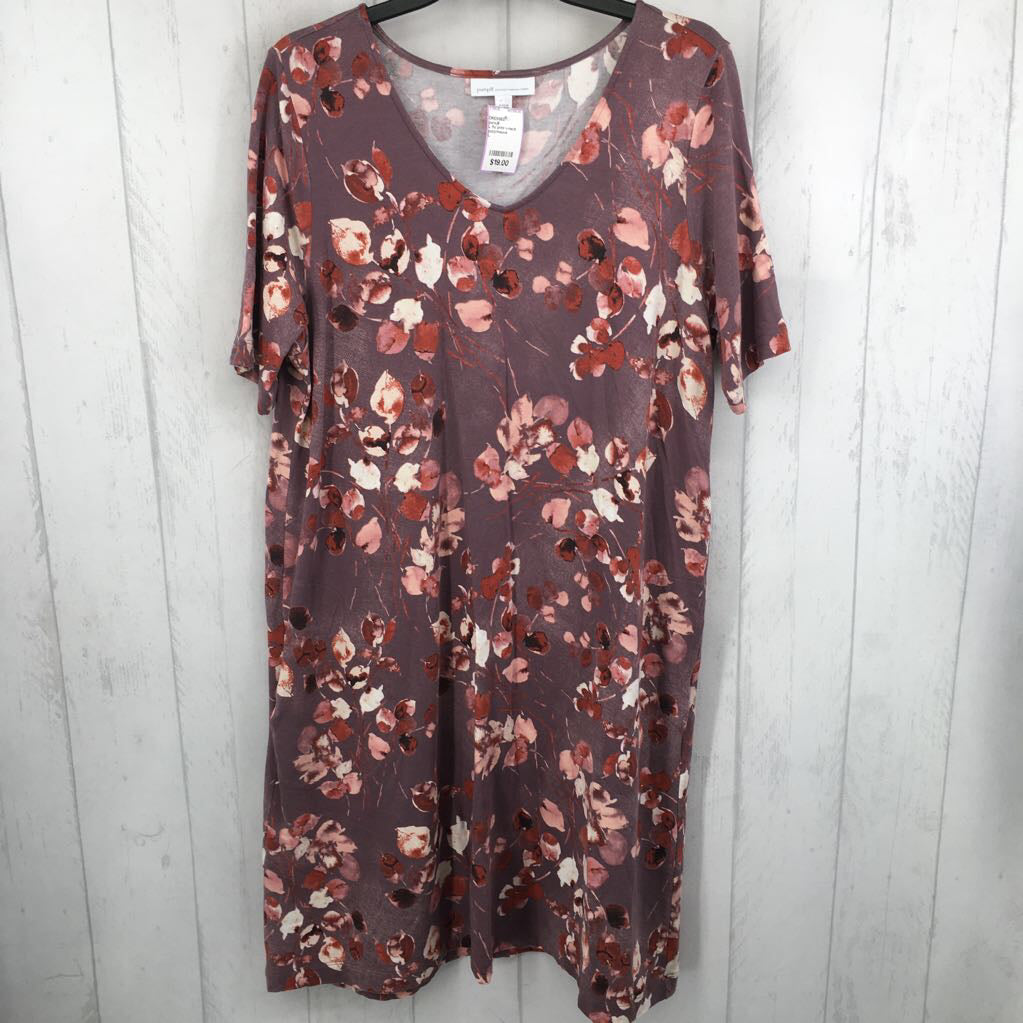 L flo print v-neck s/s dress