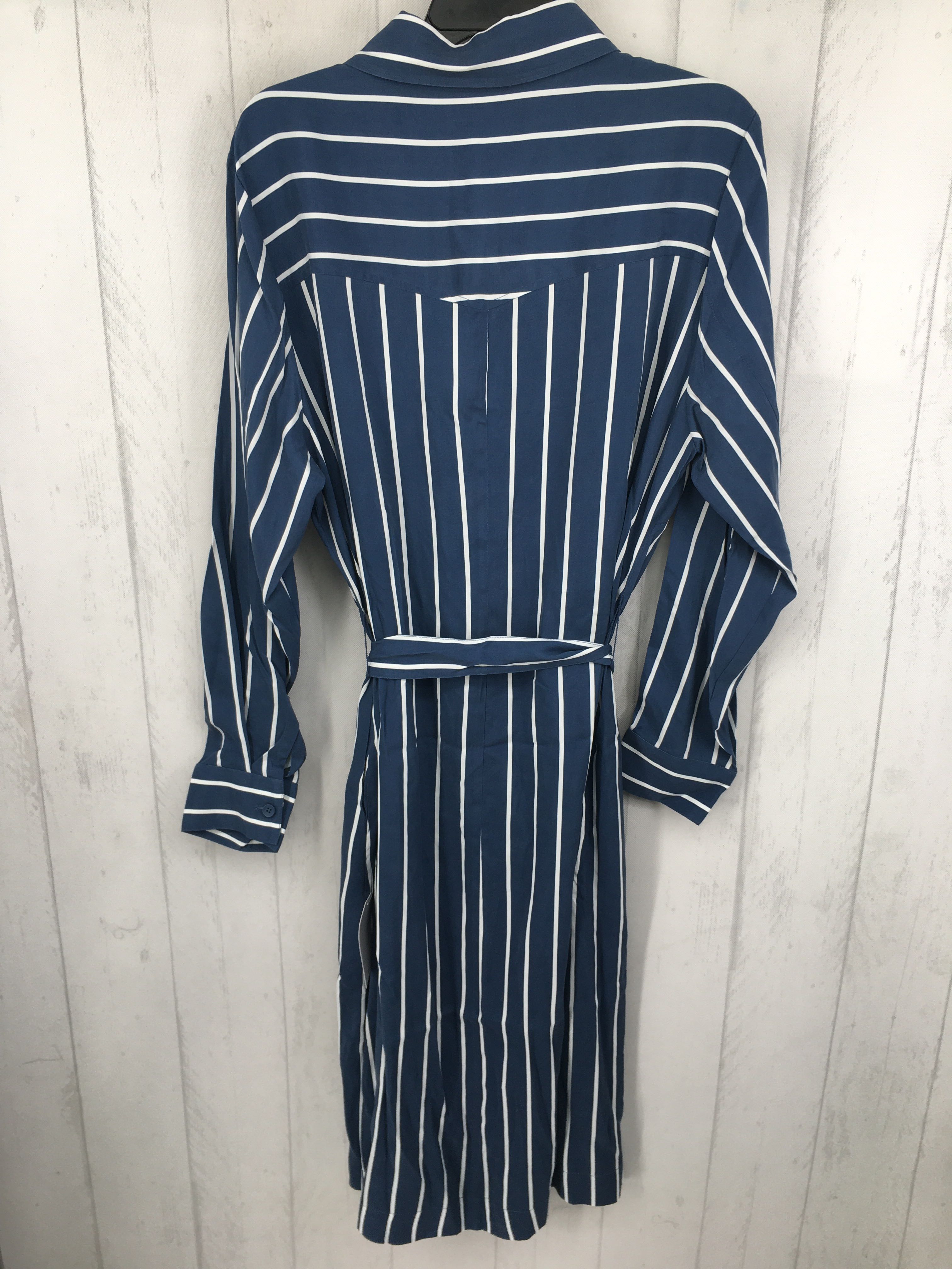 S striped button down belted l/s dress