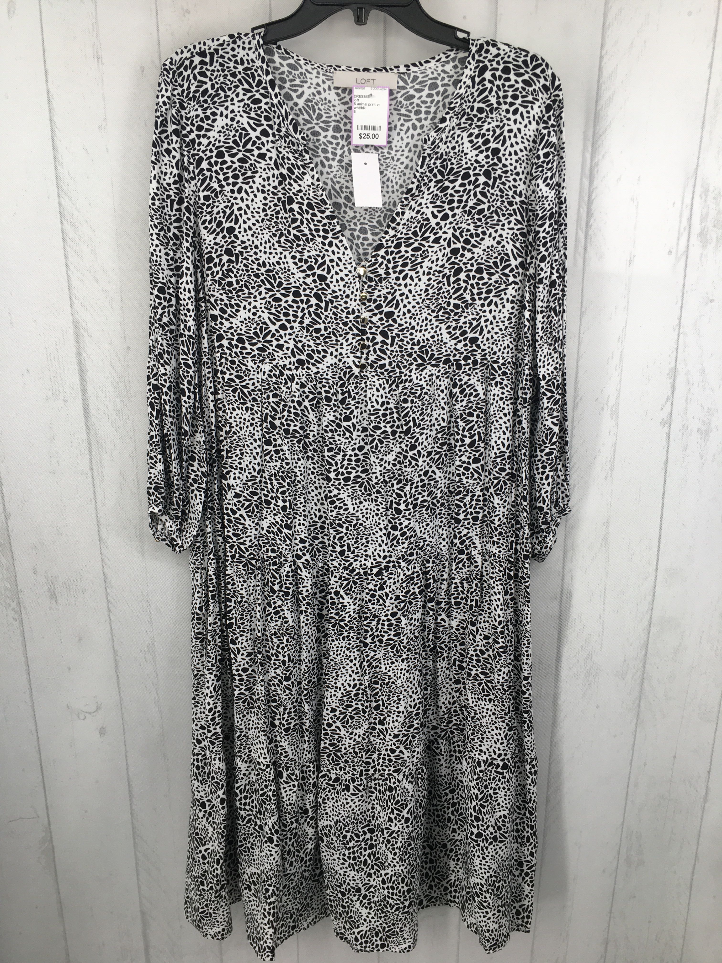 S animal print v-neck l/s dress