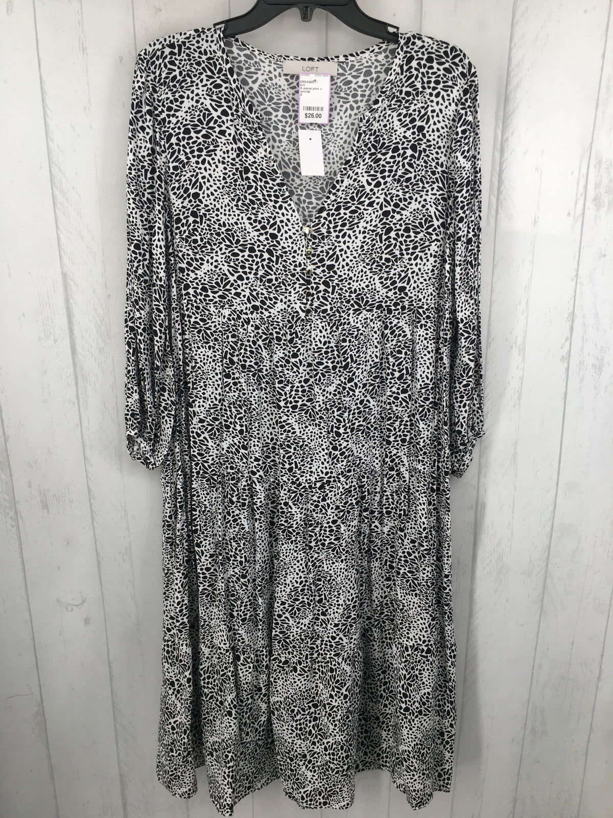S animal print v-neck l/s dress