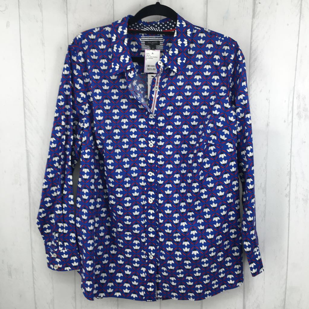 1X flo print button down l/s top