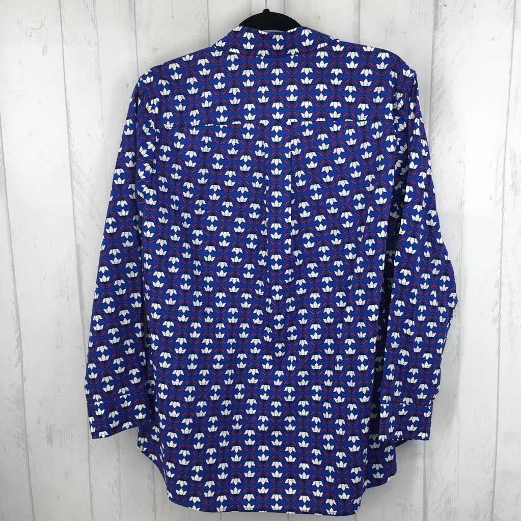 1X flo print button down l/s top